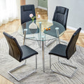 Table And Chair Set. 1 Table 4 Black Chairs Round Dining Table With A 40 Inch Diameter Glass Tabletop And Silver Plated Metal Legs. 4 Black Pu Chairs Dt 1164 001 Transparent Glass