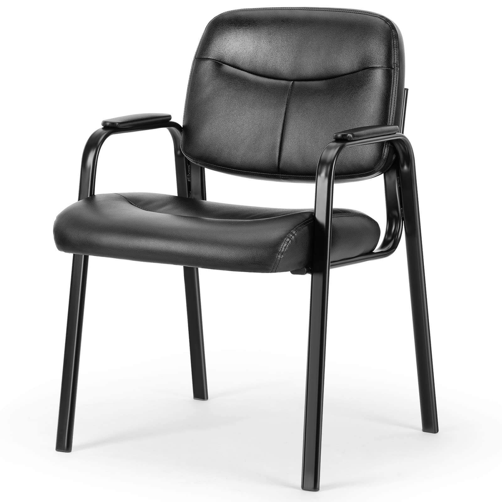 Leather Conference Room Chairs with Padded Arms,1P black-iron