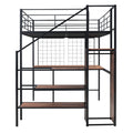 Full Size Metal Loft Bed With Desk And Metal Grid, Stylish Metal Frame Bed With Lateral Storage Ladder And Wardrobe, Black Black Metal