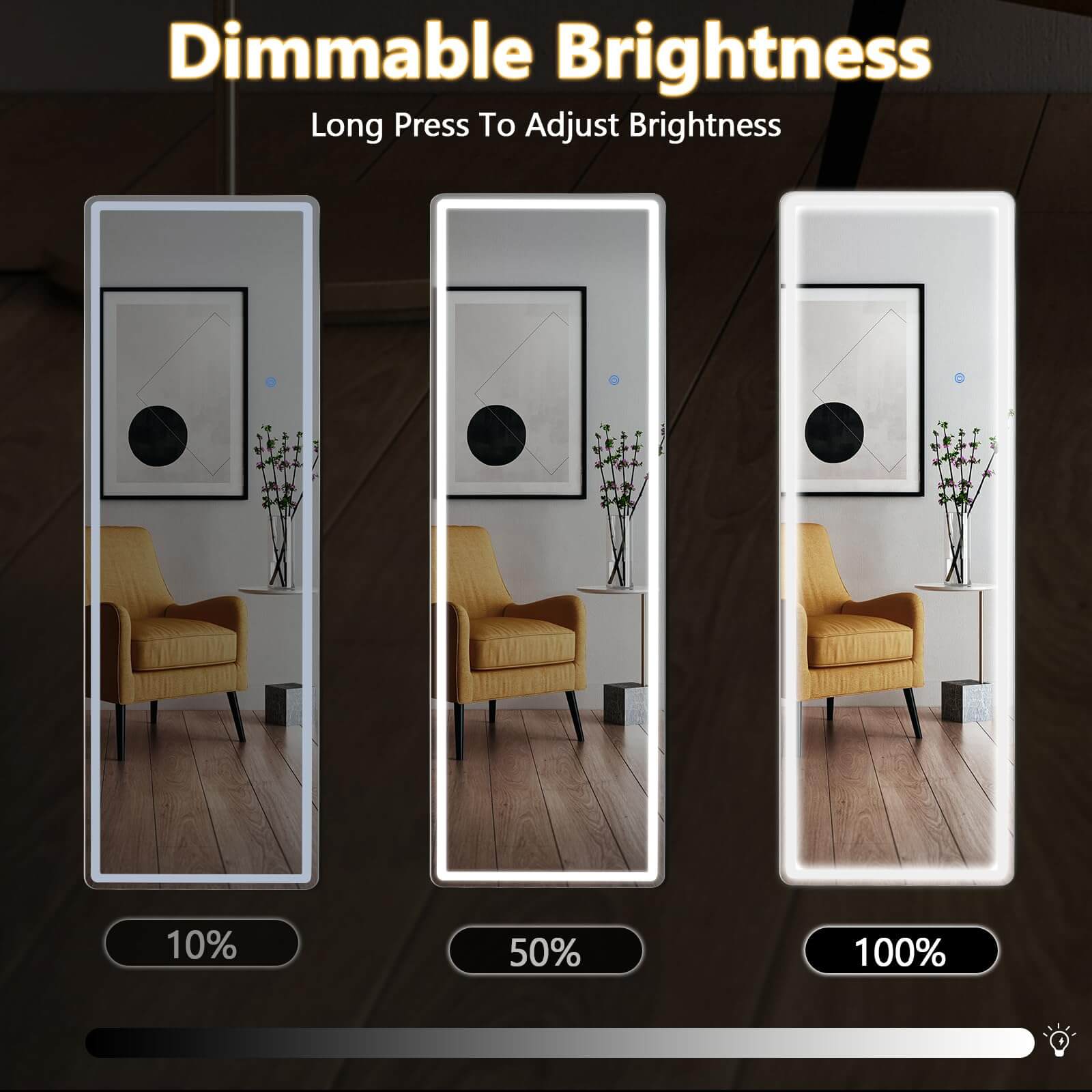 3 Color Lighting Mirror With Led Lights, 64"X21" Lighted Floor Standing Mirror With Stand Black Fiberglass