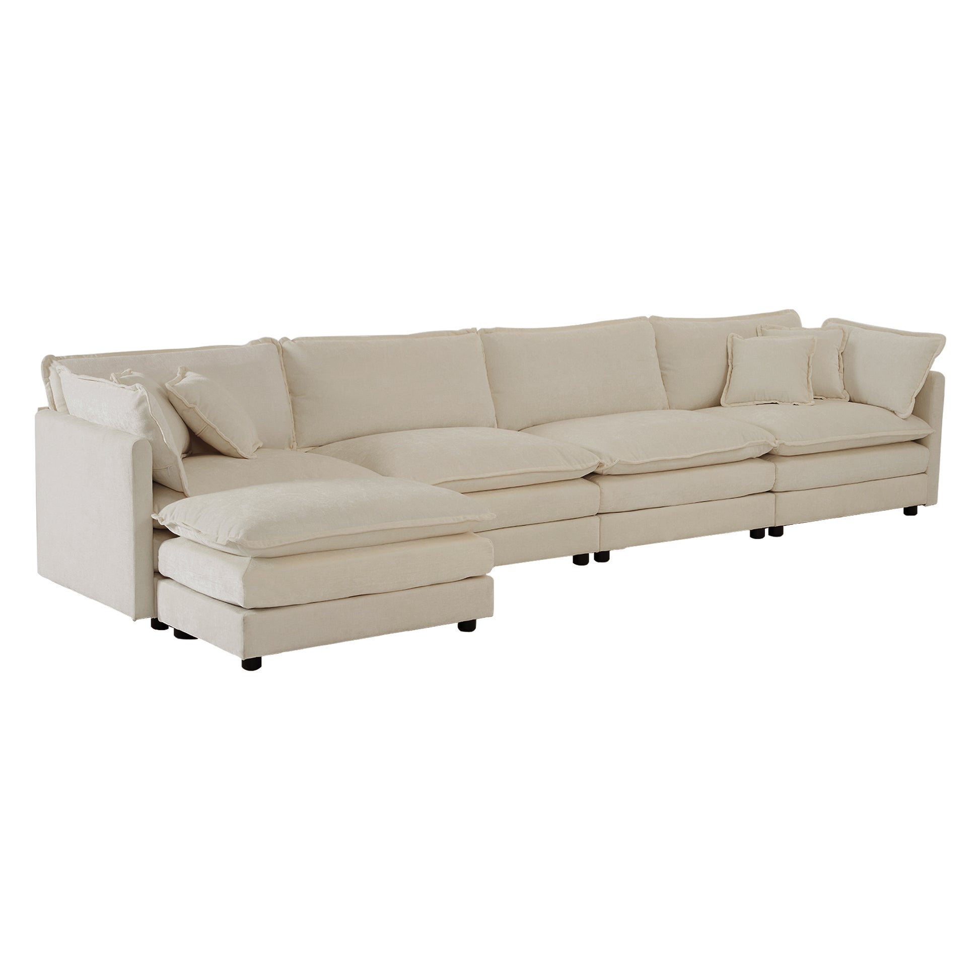 Modular Sectional Sofa For Living Room,U Shaped Couch 5 Seater Convertible Sectional Couch With 1 Ottoman ,Beige Chenille Beige Chenille 4 Seat