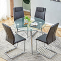 Table And Chair Set. 1 Table 4 Gray Chairs Round Dining Table With A 40 Inch Diameter Glass Tabletop And Silver Plated Metal Legs. 4 Gray Pu Chairs Dt 1164 001 Transparent Seats 4 Glass