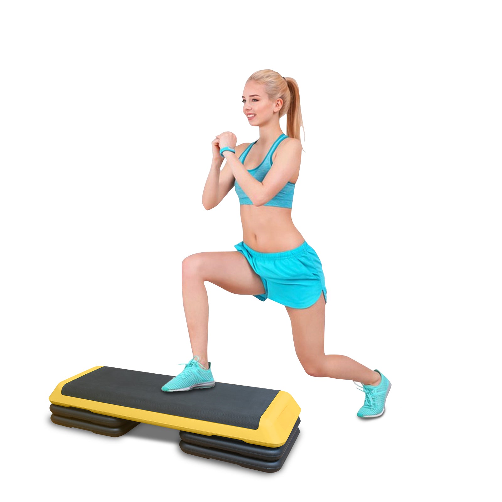 Adjustable Aerobic Step Workout Step With 4 Risers Fitness & Exercise Platform Trainer Yellow Yellow Plastic
