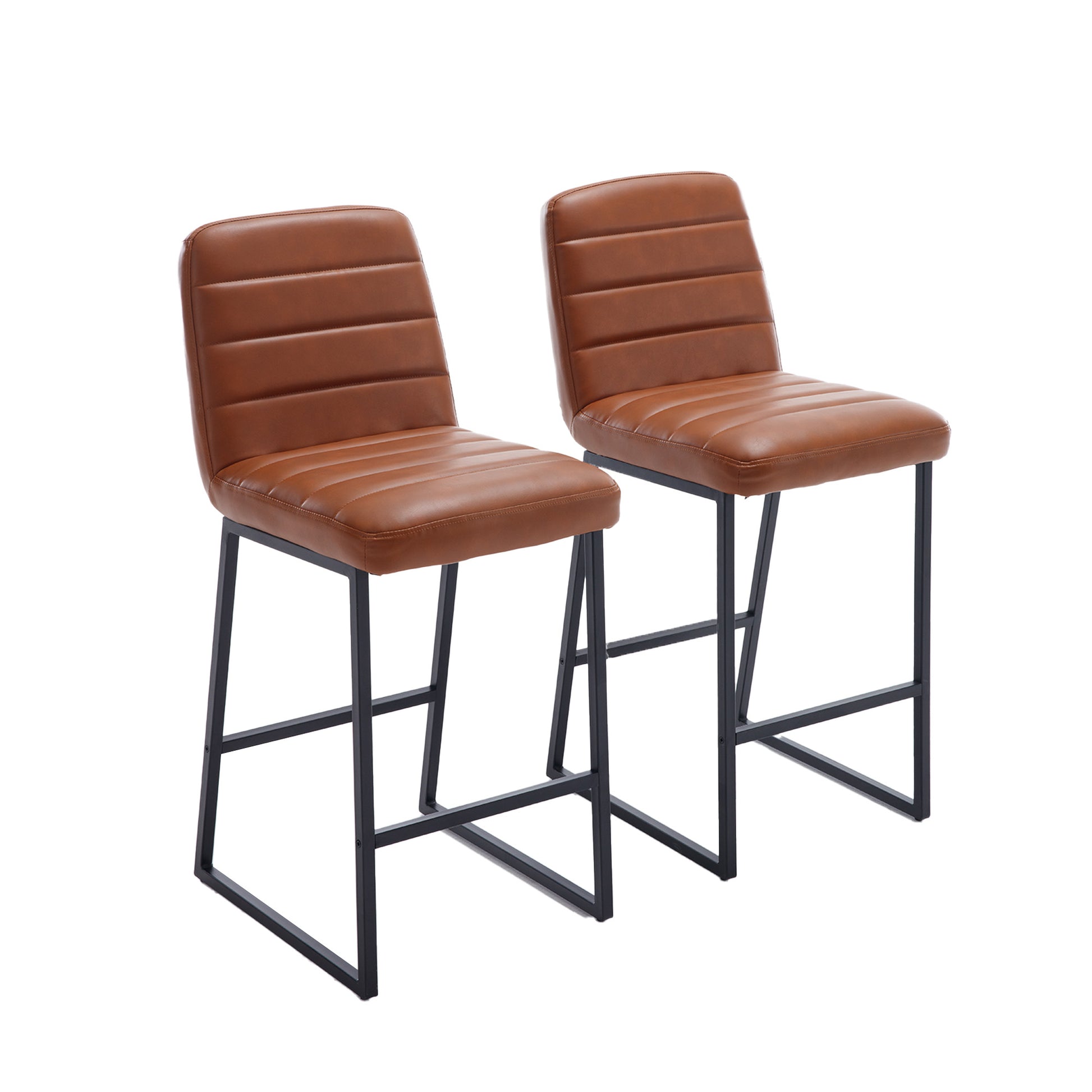 Low Bar Stools Set Of 2 Bar Chairs For Living Room Party Room Kitchen,Upholstered Pu Kitchen Breakfast Bar Stools With Footrest,Brown Brown Pu Kitchen Foam Dry Clean Modern Bar Stools Foam Pu Leather