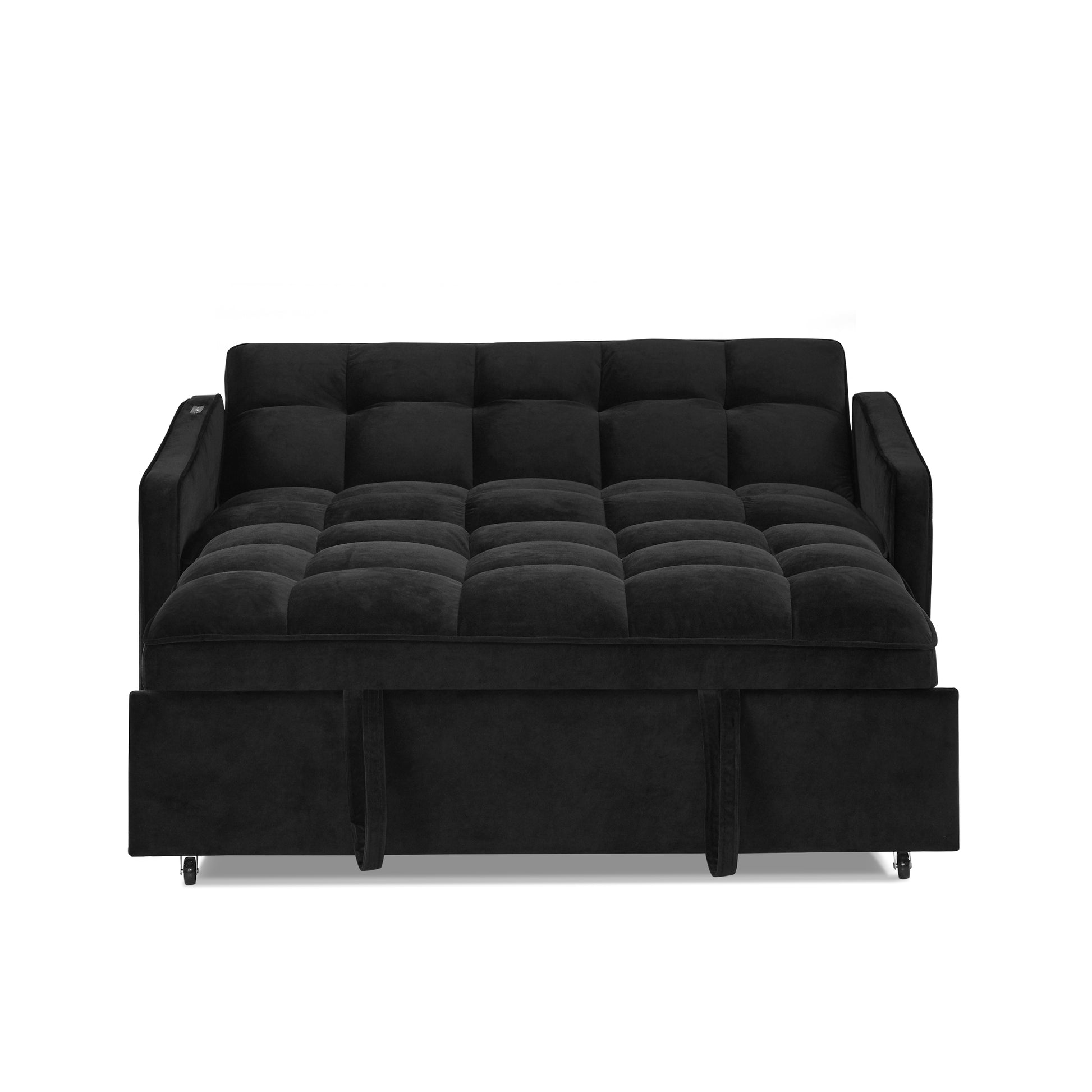 Loveseats Sofa Bed With Pull Out Bed,Adjsutable Back And Two Arm Pocket,Typec And Usb Charging With Copper Nail,Black 47"X53"X31" Black Velvet Classic,Contemporary,Luxury,Mid Century Modern,Modern Foam