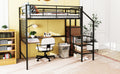 Full Size Metal Loft Bed With Desk And Metal Grid, Stylish Metal Frame Bed With Lateral Storage Ladder And Wardrobe, Black Black Metal