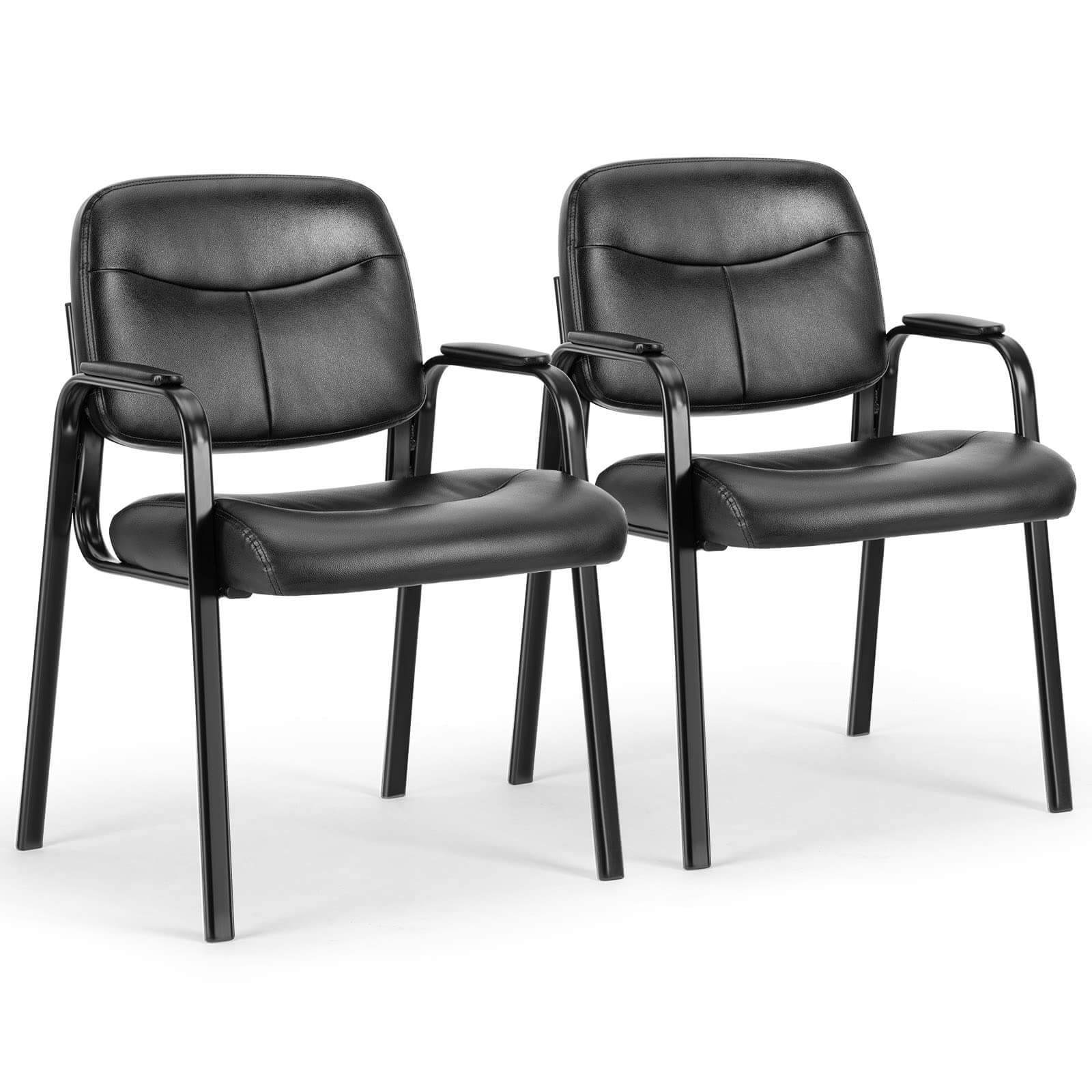Leather Conference Room Chairs with Padded Arms,2P black-iron
