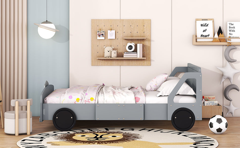 Full Size Car Shaped Platform Bed With Wheels,Gray Gray Plywood