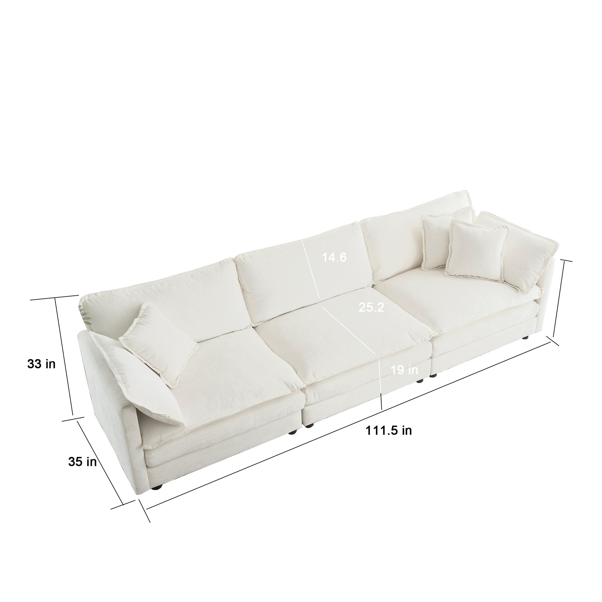 3 Piece Upholstered Sofa, Living Room Sectional Sofa Set Modern Sofa Couches Setdeep Seat Sofa For Living Room Apartment, 1 3 Seat White White Chenille 4 Seat