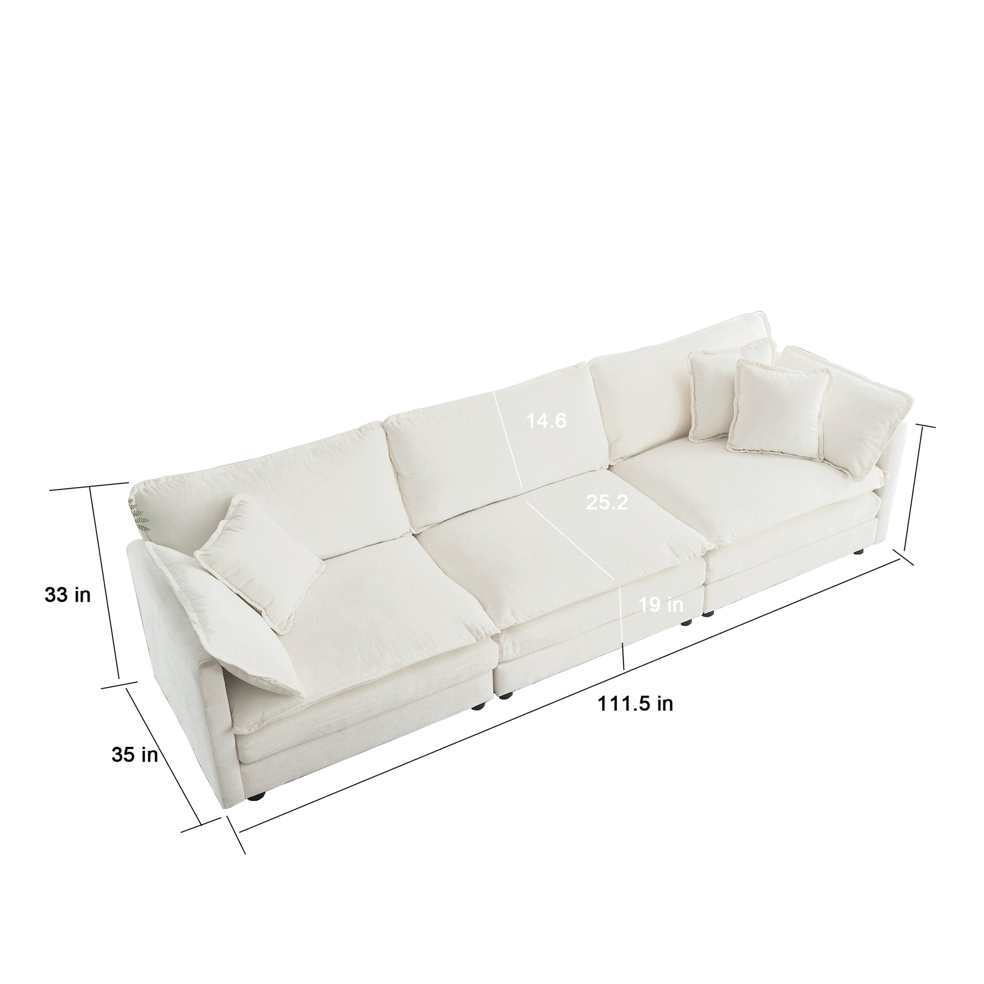 Free Combination Comfy Upholstery Modular Oversized L Shaped Sectional Sofa With Reversible Ottoman, White Chenille White Chenille 3 Seat