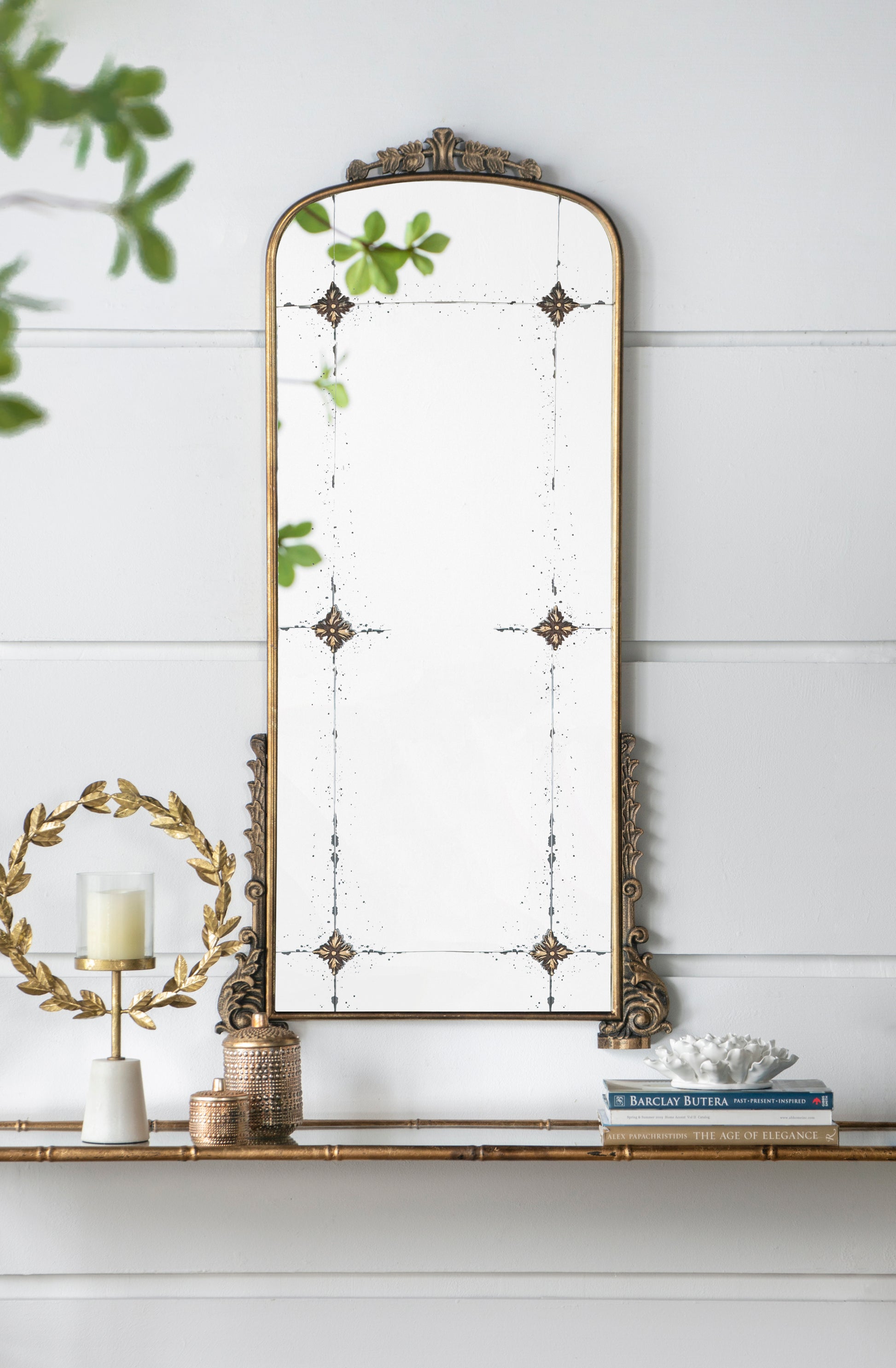 24" X 48.5" Antique Gold Arched Mirror With Metal Frame, Full Length Mirror For Living Room Bathroom Entryway Gold Iron