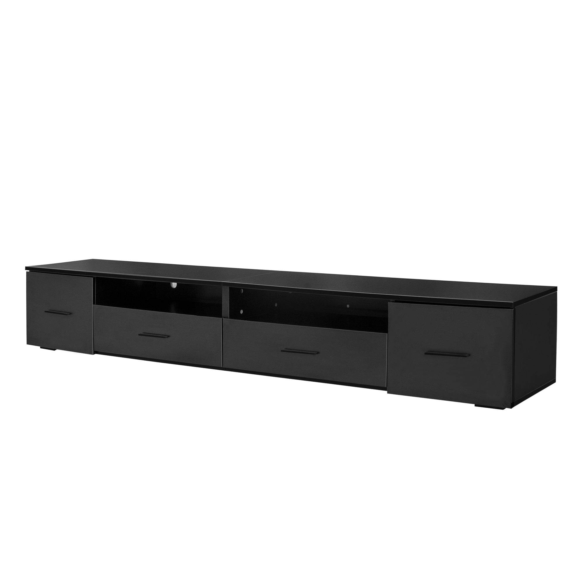 Black TV Stand for Living Room, Modern Entertainment black-particle board
