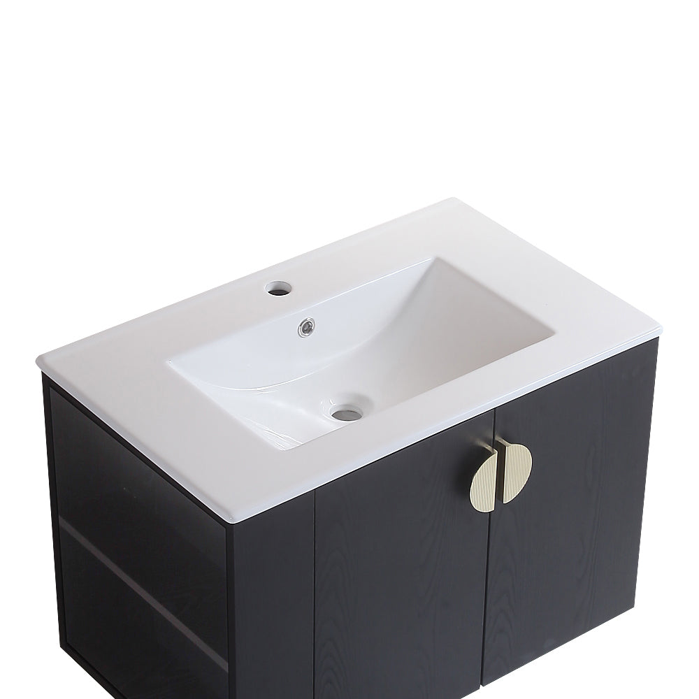 30" Bathroom Vanity with Sink,with two Doors Cabinet black-solid wood