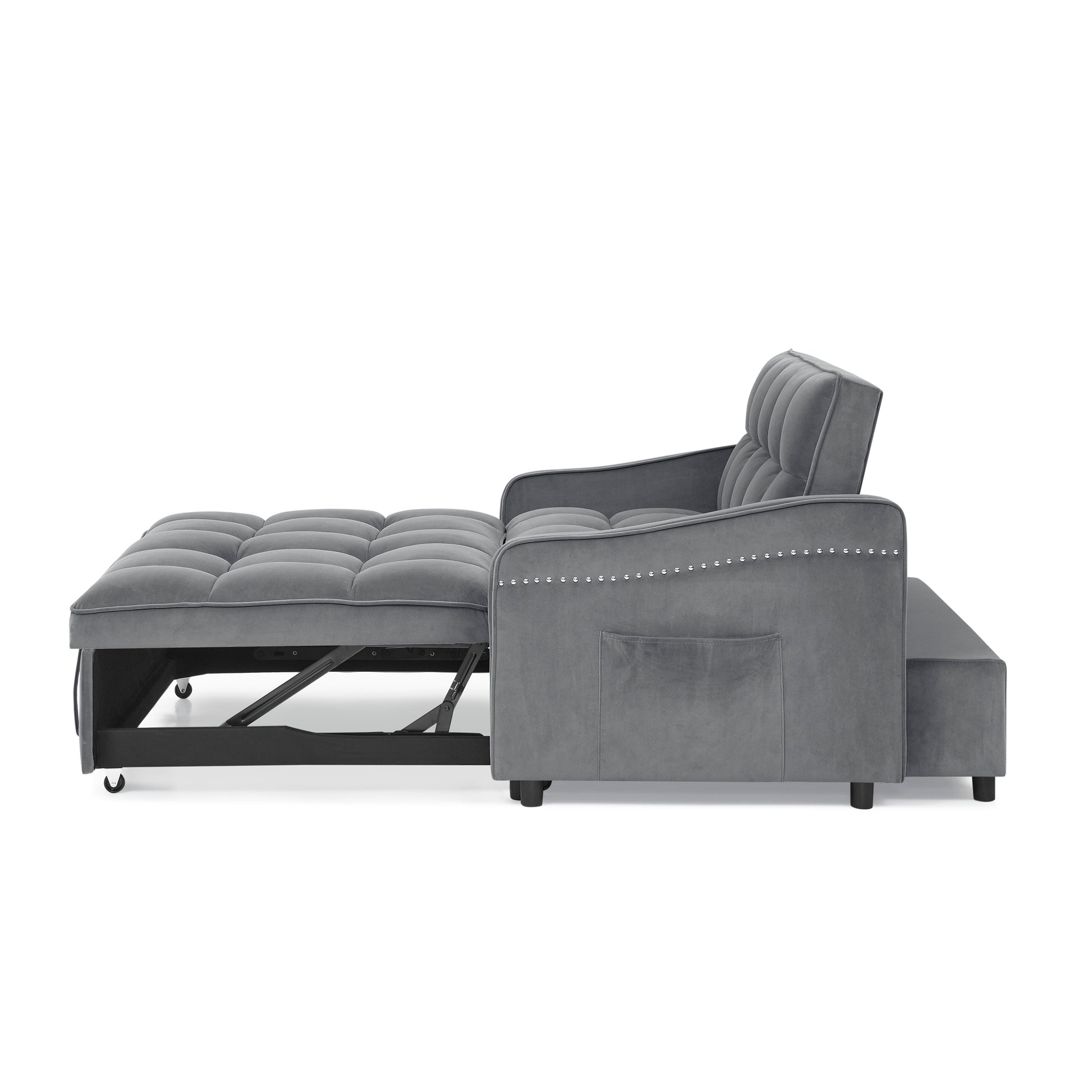 Loveseats Sofa Bed With Pull Out Bed,Adjsutable Back And Two Arm Pocket,Typec And Usb Charging With Copper Nail,Grey 47"X53"X31" Grey Velvet Classic,Contemporary,Glam,Luxury,Mid Century Modern Foam