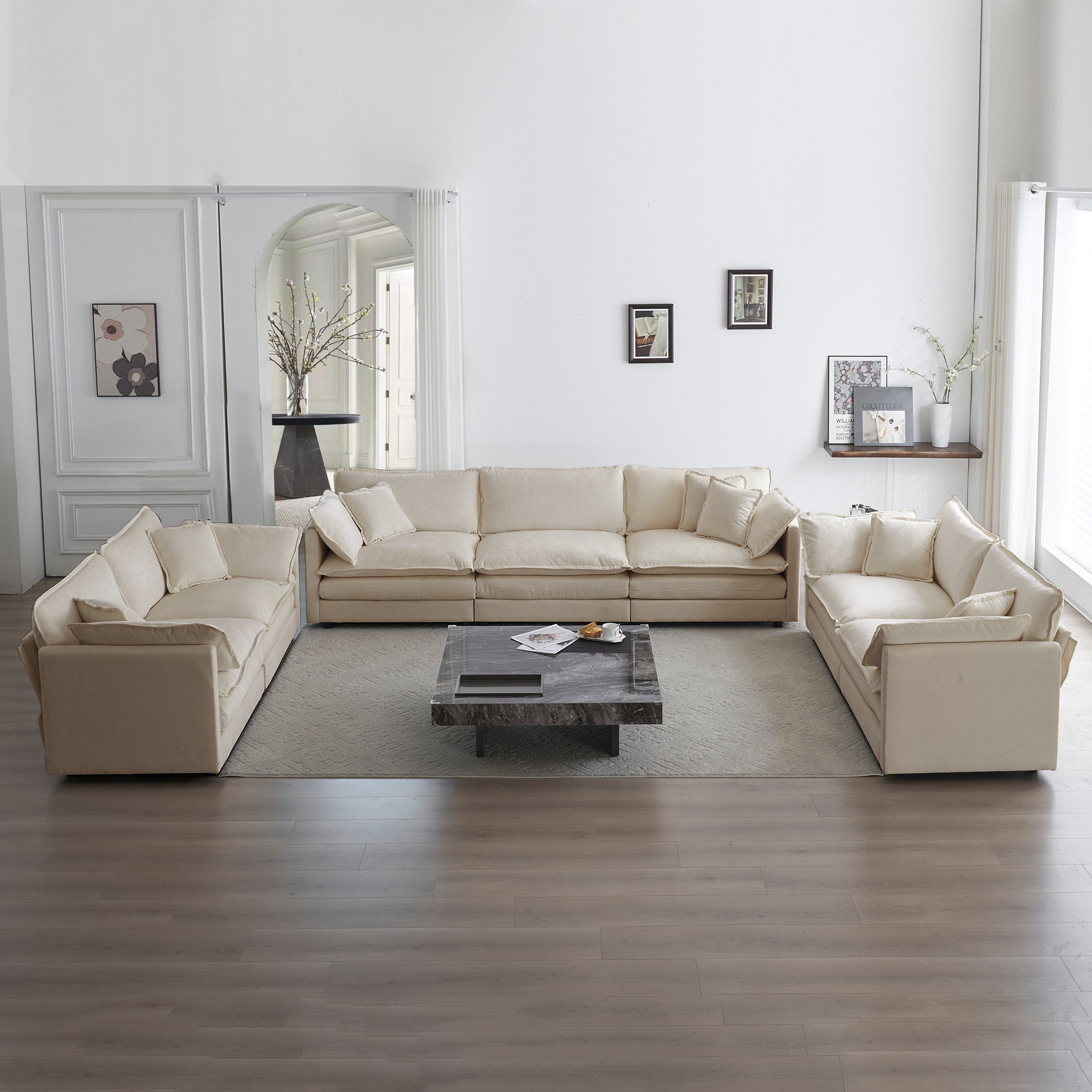 3 Piece Sofa Set Oversized Sofa Comfy Sofa Couch, 2 Pieces Of 2 Seater And 1 Piece Of 3 Seater Sofa For Living Room, Deep Seat Sofa Beige Chenille Beige Chenille 7 Seat