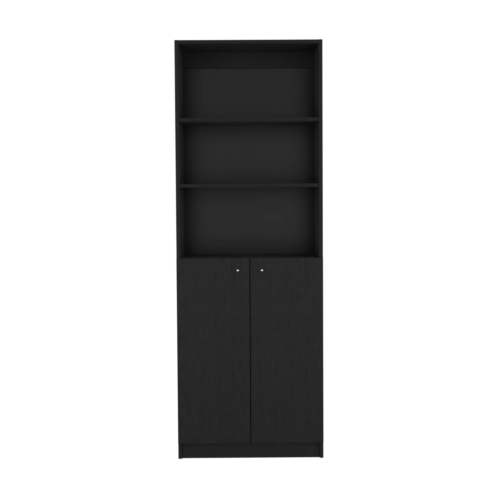 Home 2 Door Bookcase, Modern Storage Unit With Dual Doors And Multi Tier Shelves Black Particle Board Particle Board