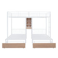 Full Over Twin & Twin Triple Bunk Bed With Drawers, Multi Functional Metal Frame Bed With Desks And Shelves In The Middle, White White Metal