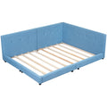 Upholstered Full Size Platform Bed With Usb Ports, Blue Full Blue Linen