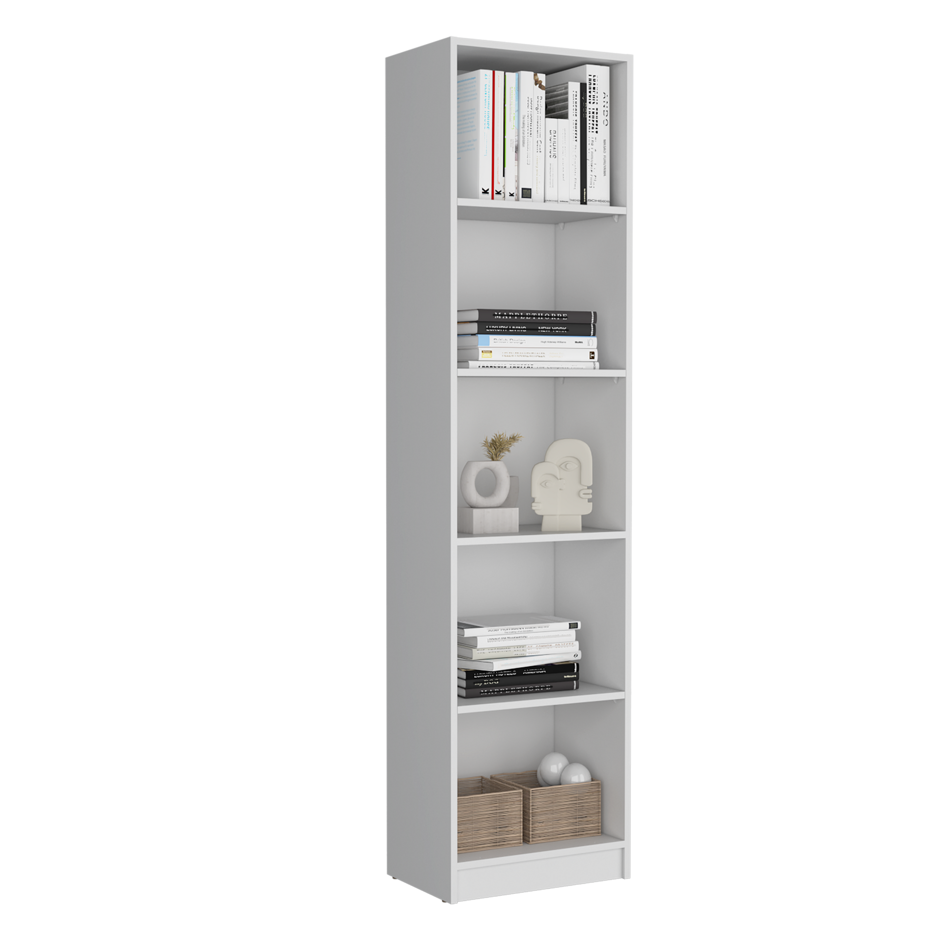 Home Xs Bookcase With 5 Tier Shelves And Slim Design White Office White Particle Board Particle Board