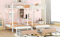 Full Over Twin & Twin Triple Bunk Bed With Drawers, Multi Functional Metal Frame Bed With Desks And Shelves In The Middle, White White Metal