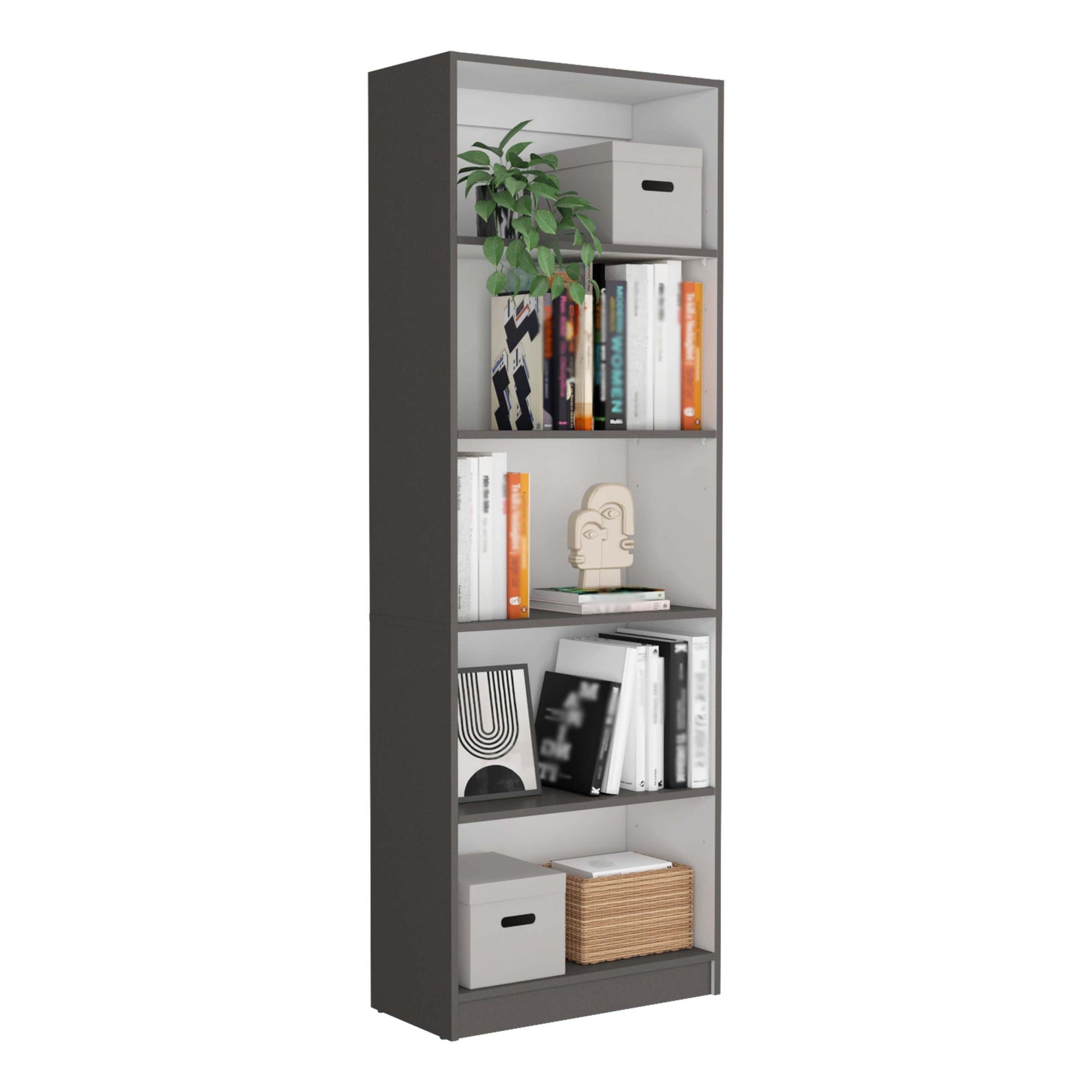 Home 4 Shelves Bookcase With Multi Tiered Storage Matt Gray White Office Multi Particle Board Particle Board