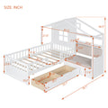 Twin Size House Bed With Sofa, Kids Platform Bed With Two Drawers And Storage Shelf, White White Wood