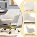 360 Beige Boucle Fabric Swivel Chair With High Back, Adjustable Working Chair With Golden Color Base Beige Velvet