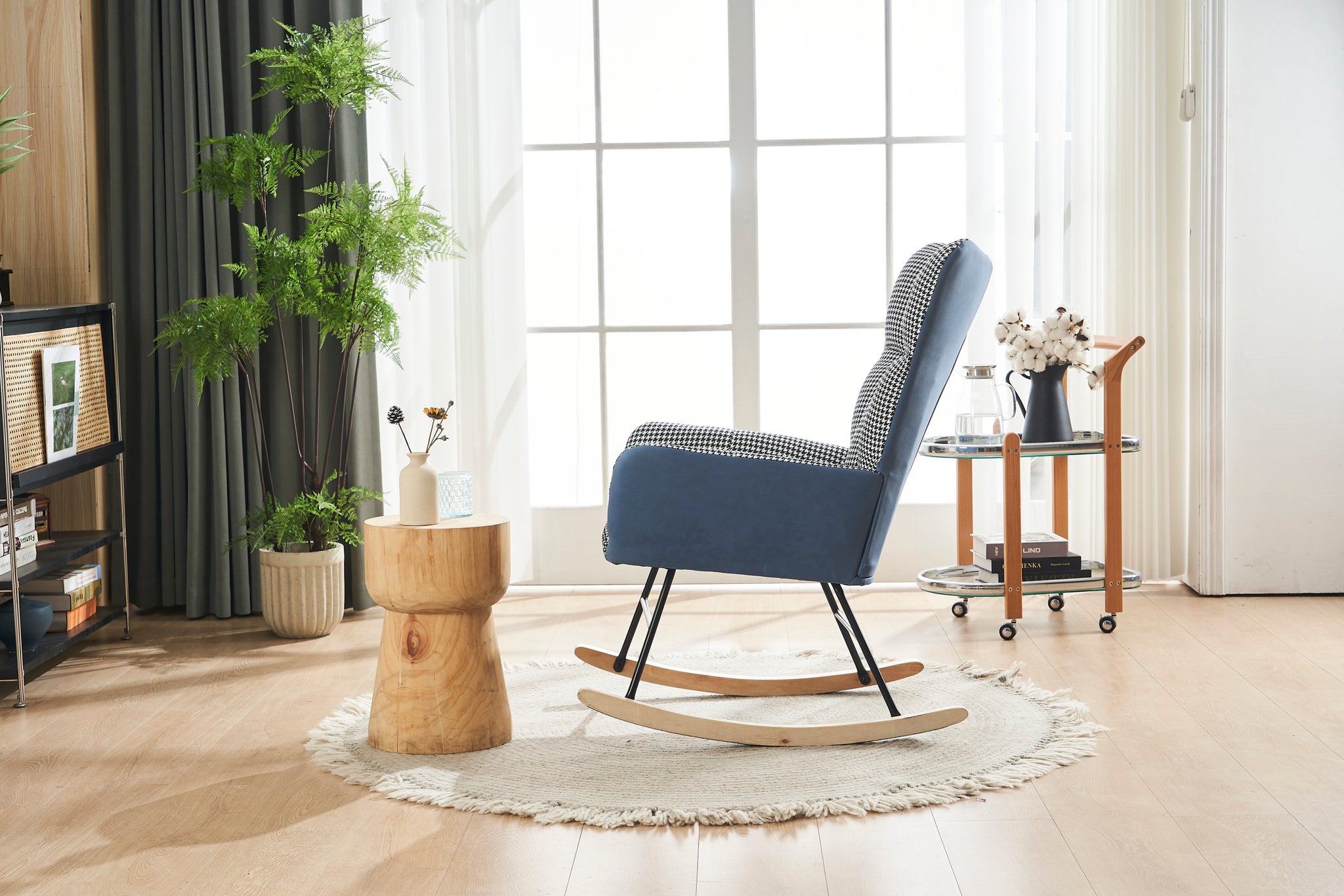 Rocking Chair Nursery, Solid Wood Legs Reading Chair blue-primary living space-modern-rocking
