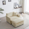 Modern Accent Chair With Ottoman, Living Room Club Chair Chenille Upholstered Armchairreading Chair For Bedroom, Beige Chenille Beige Chenille 1 Seat