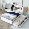 Full Size Platform Bed With Trundle, Drawers And Usb Plugs, White Full White Pine