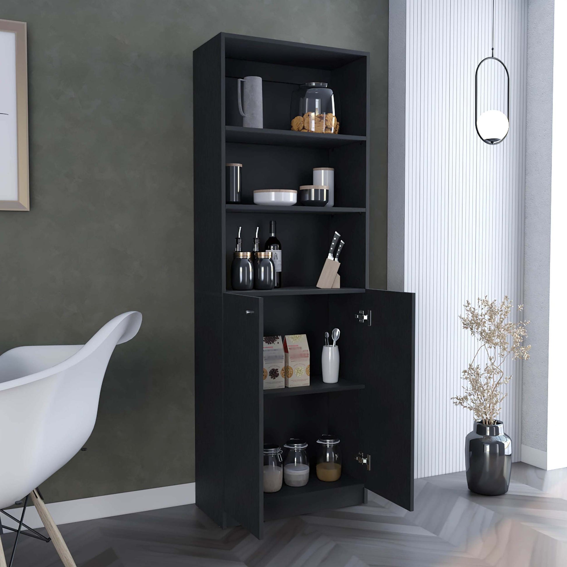 Home 2 Door Bookcase, Modern Storage Unit With Dual Doors And Multi Tier Shelves Black Particle Board Particle Board