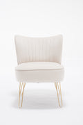 Hengming Modern Velvet Chair, Armless Side Chair, Metal Leg Chair, Suitable For Living Room And Bedroom Set Of 2 Beige Velvet