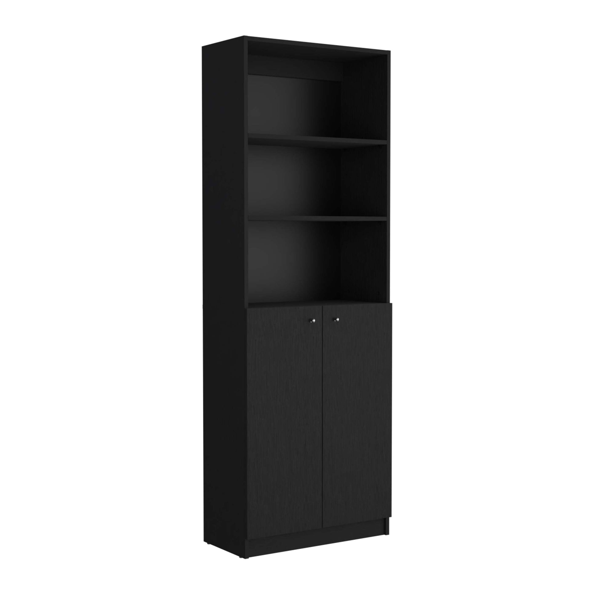 Home 2 Door Bookcase, Modern Storage Unit With Dual Doors And Multi Tier Shelves Black Particle Board Particle Board