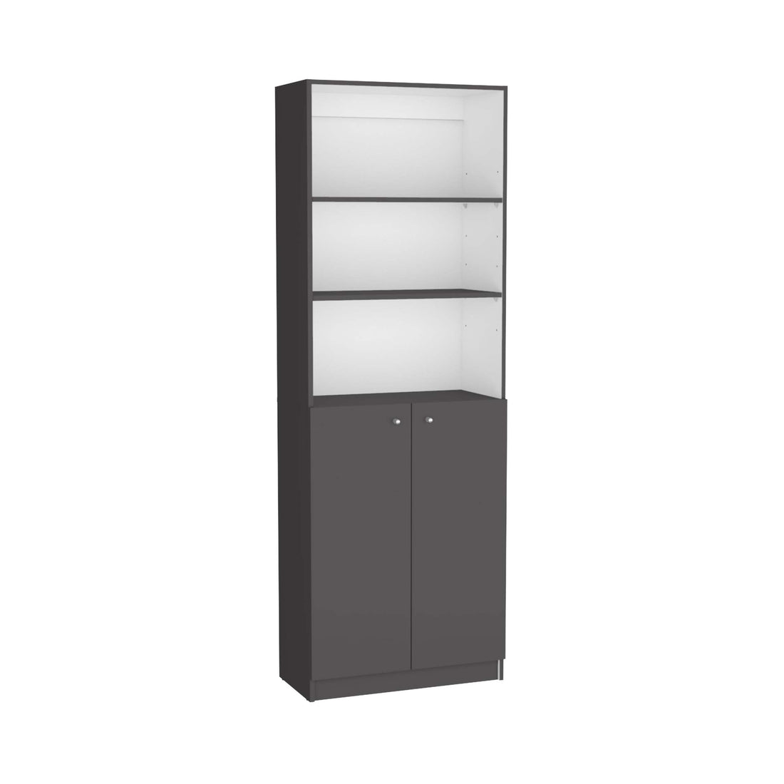 Home 2 Door Bookcase, Modern Storage Unit With Dual Doors And Multi Tier Shelves Matt Gray White Office Multi Particle Board Particle Board