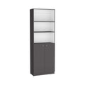 Home 2 Door Bookcase, Modern Storage Unit With Dual Doors And Multi Tier Shelves Matt Gray White Office Multi Particle Board Particle Board