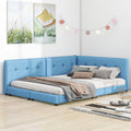 Upholstered Queen Size Platform Bed With Usb Ports, Blue Box Spring Not Required Blue Linen