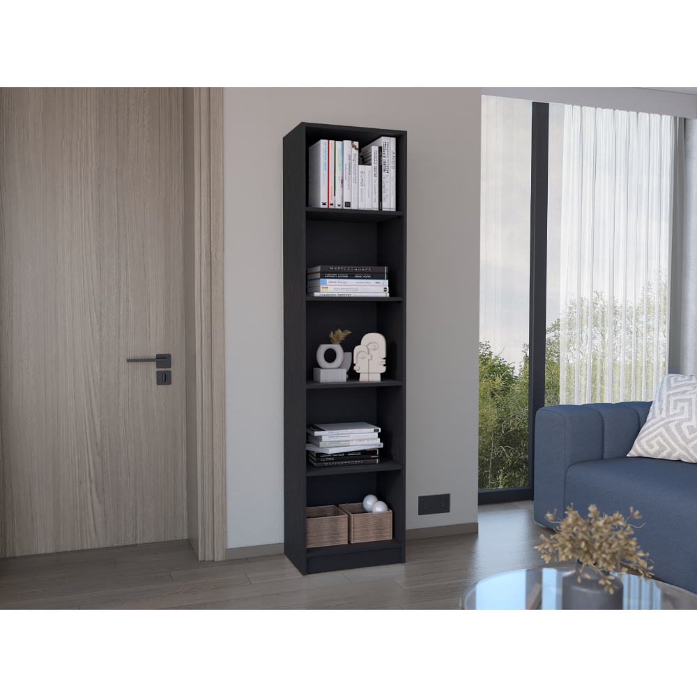 Home Xs Bookcase With 5 Tier Shelves And Slim Design Black Office Black Particle Board Particle Board