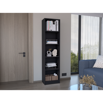 Home Xs Bookcase With 5 Tier Shelves And Slim Design Black Office Black Particle Board Particle Board