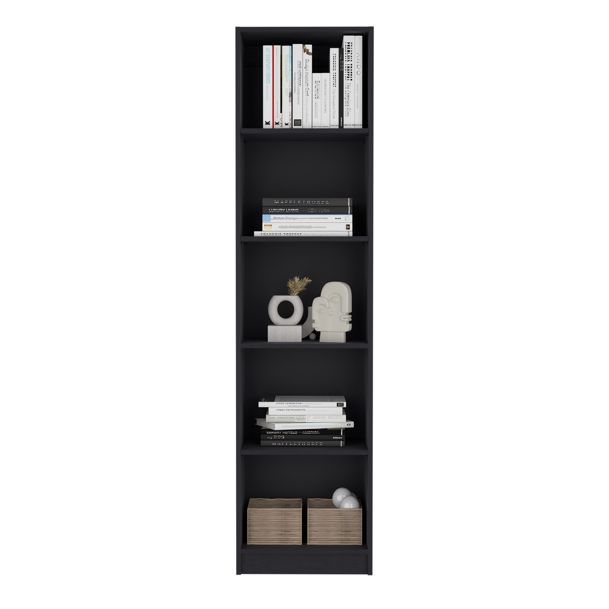 Home Xs Bookcase With 5 Tier Shelves And Slim Design Black Office Black Particle Board Particle Board