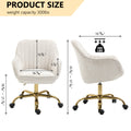 360 Beige Boucle Fabric Swivel Chair With High Back, Adjustable Working Chair With Golden Color Base Beige Velvet