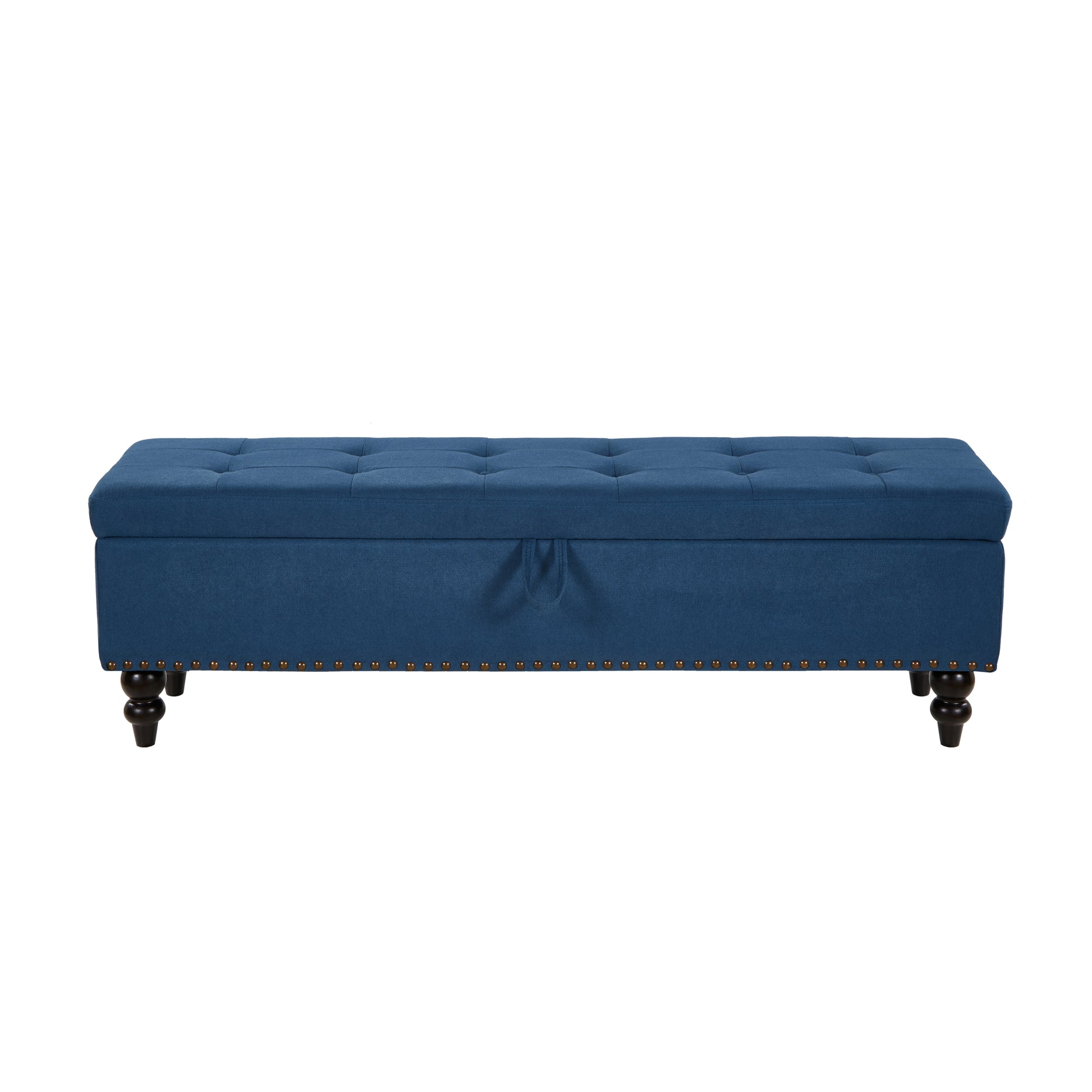 59" Bed Bench With Storage Blue Fabric Blue Foam Cotton Linen