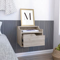 Busan Modern Floating Nightstandend Table, Side Table Single Drawer Design With Sleek Two Tiered Top Shelf Surfaces Light Grey Bedroom Gray Particle Board Particle Board