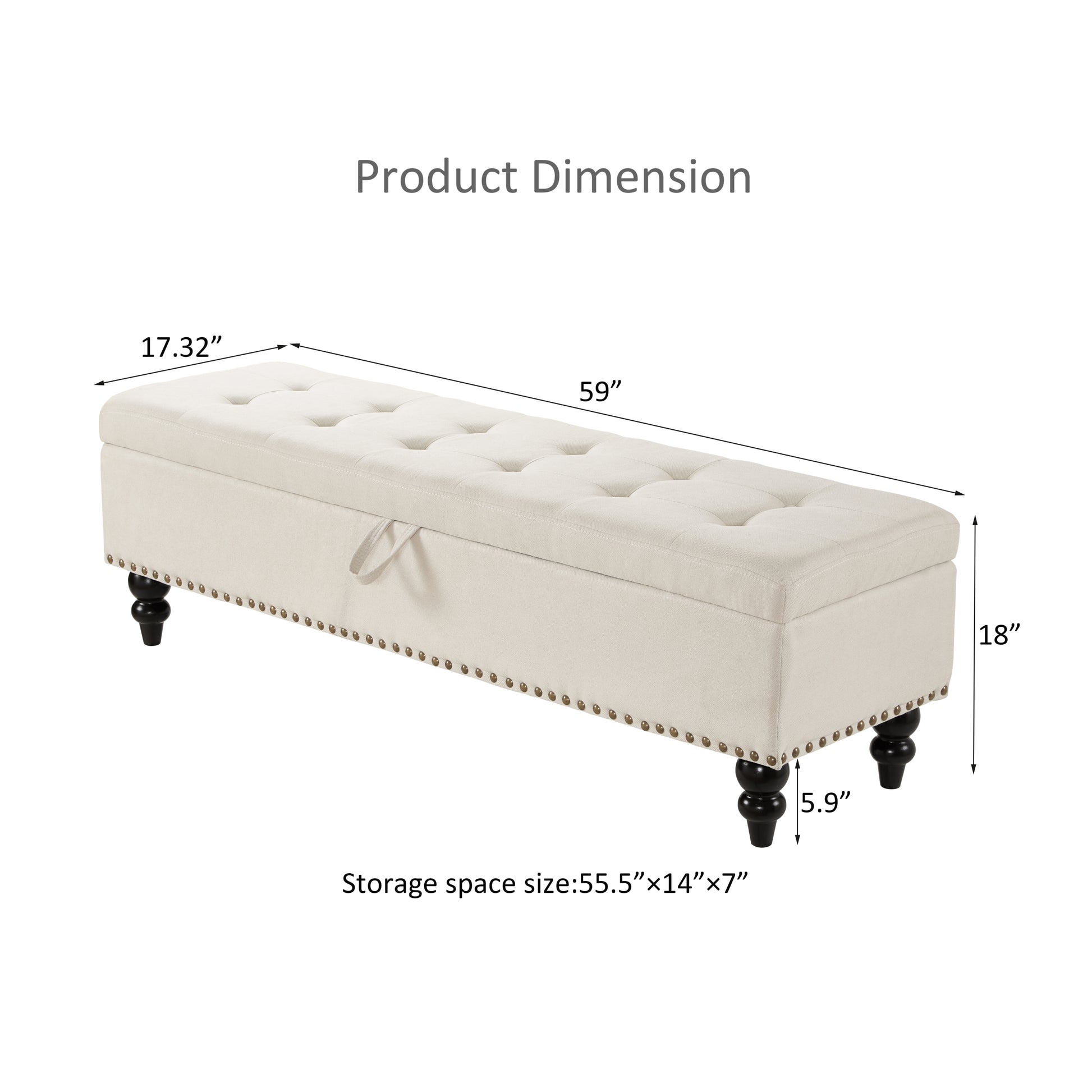 59" Bed Bench Ottoman With Storage Beige Fabric Beige Foam Cotton Linen