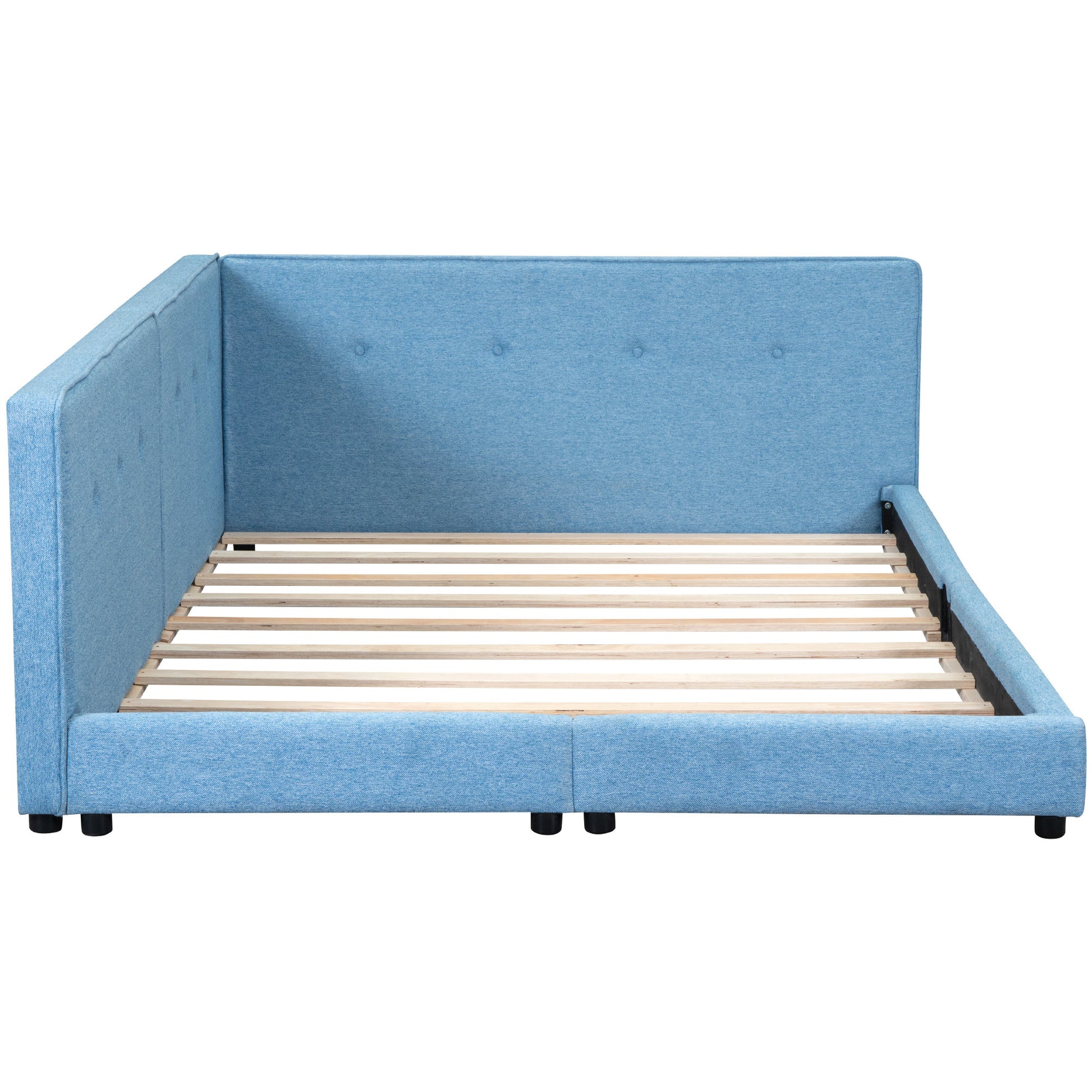 Upholstered Full Size Platform Bed With Usb Ports, Blue Full Blue Linen