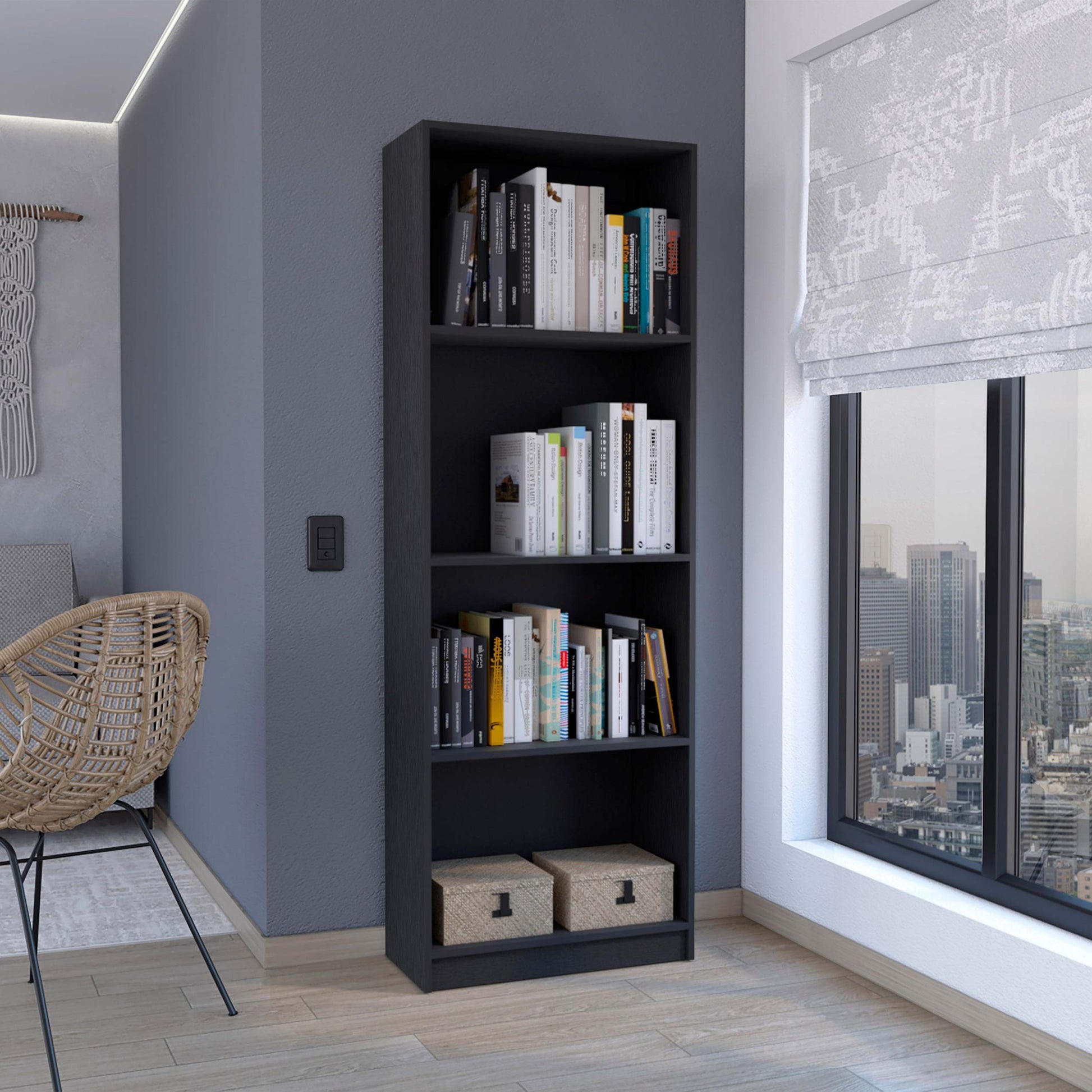 Home Bookcase With 4 Shelf Modern Display Unit For Books And Decor Black Office Black Particle Board Particle Board