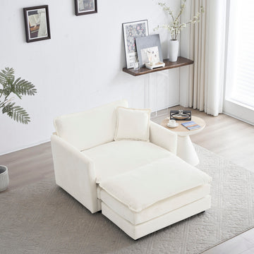 Modern Accent Chair With Ottoman, Living Room Club Chair Chenille Upholstered Armchairreading Chair For Bedroom, White White Chenille 1 Seat