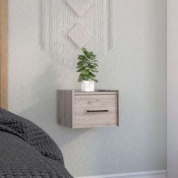 Boa Floating Nightstandend Table, Side Table Wall Mounted Single Drawer Design With Handle Light Grey Bedroom Gray Particle Board Particle Board