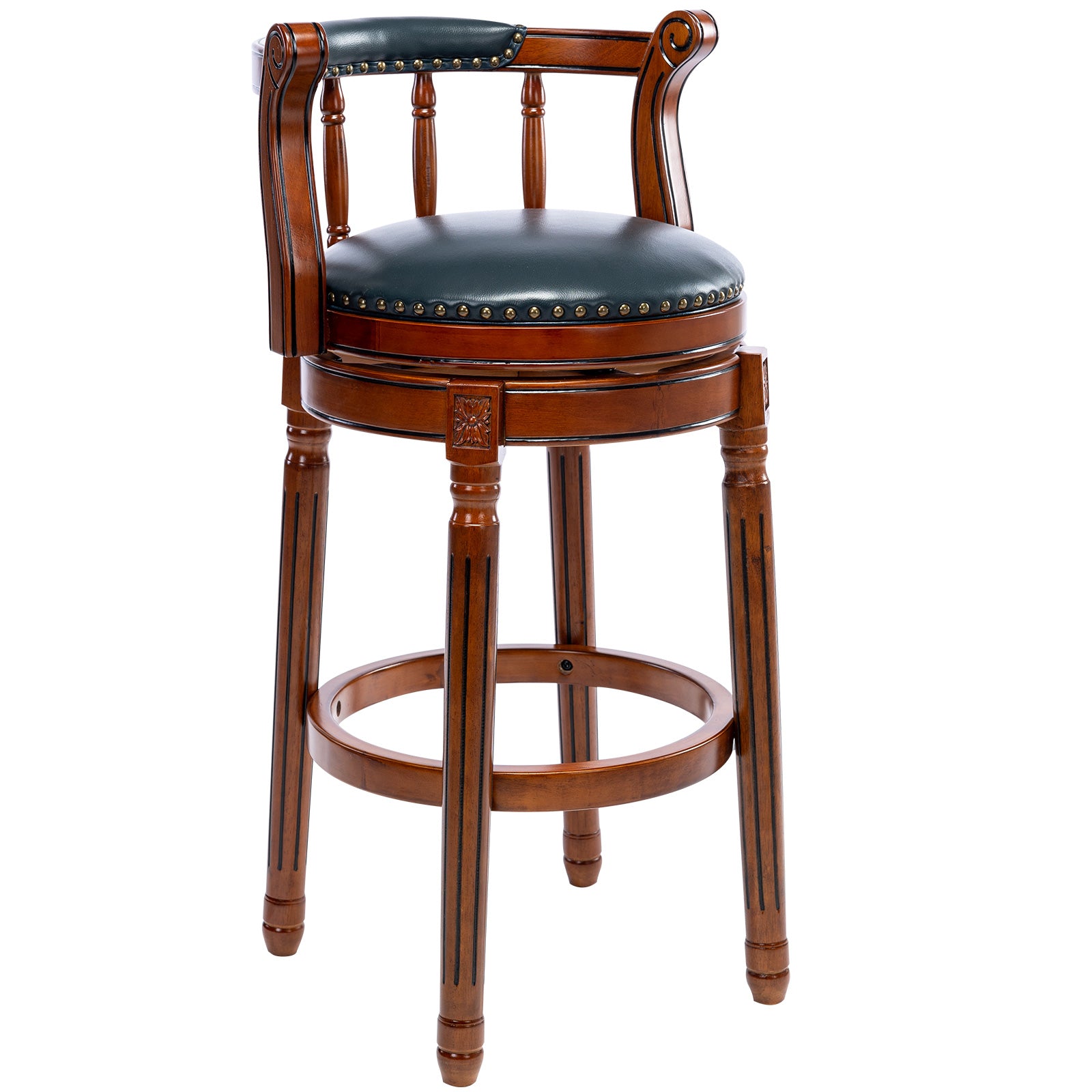 Bar Stools Seat Height 29.5'' Leather Wooden Bar Stools Dark Blue 1Pc Blue Genuine Leather