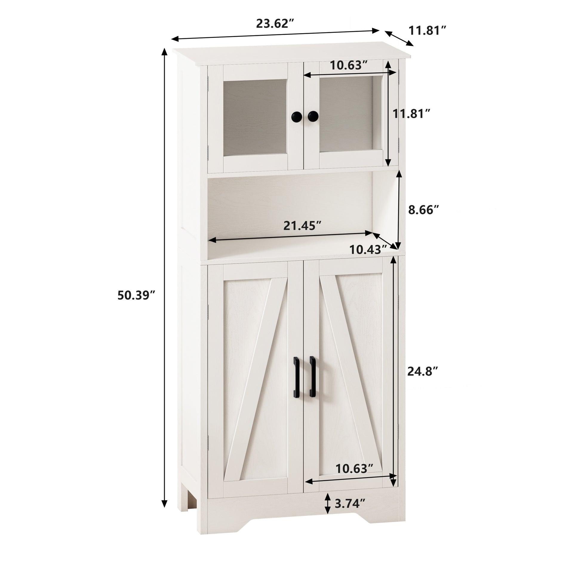 Four Door Storage Cabinets With Led Light, Open Shelf, Display Cabinet With Transparent Acrylic Cabinet Door, Cupboard, For Bathroom,Living Room,Dining Room,Kitchen White Particle Board