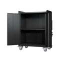 2 Door Tool Cabinets For Garage, Lockable Garage Storage Cabinet, Locking Metal Storage Cabinet With Wheels, Rolling Tool Chest, Assembly Required H34*W30.3*D18 Square 1 2 Shelves Powder Coated Black Office Adjustable Shelves American Traditional Steel